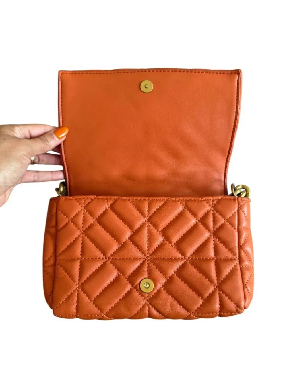 ZARA Orange Gold Chain Quilted Shoulder Bag